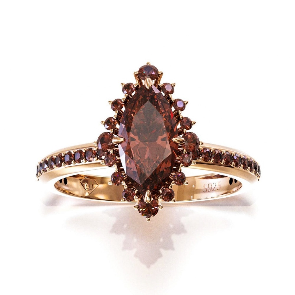 Jzora 925 Marquise Vintage Style Rose Gold Tone Coffee Colored Stones. Size 8.